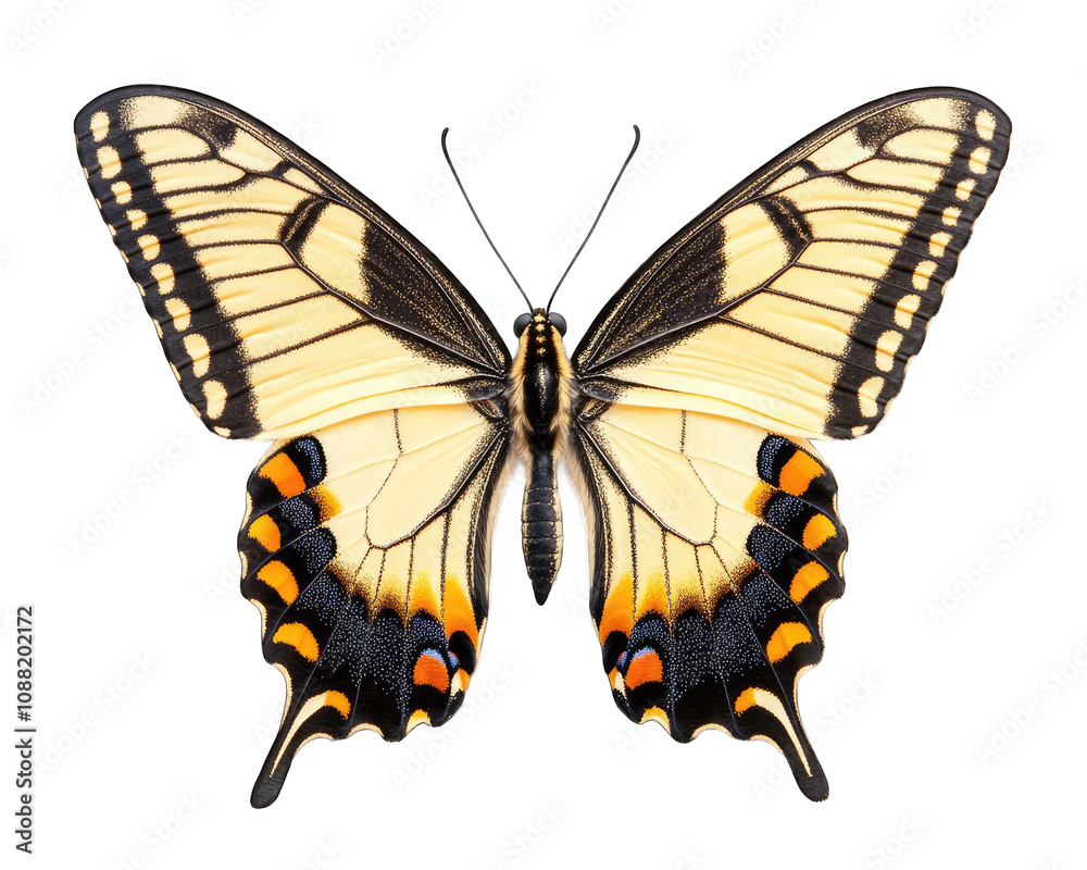 Fototapeta premium Butterfly isolated on transparent background, showcasing intricate wing patterns.