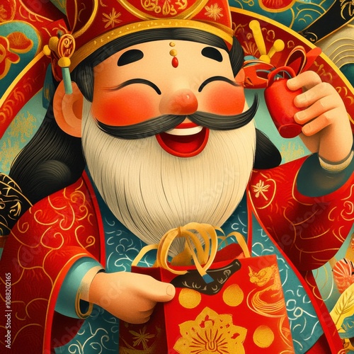 Celebrating Lunar New Year Generative AI Artwork of Wealth and Luck Festive Cartoon Style Traditional Chinese Themes