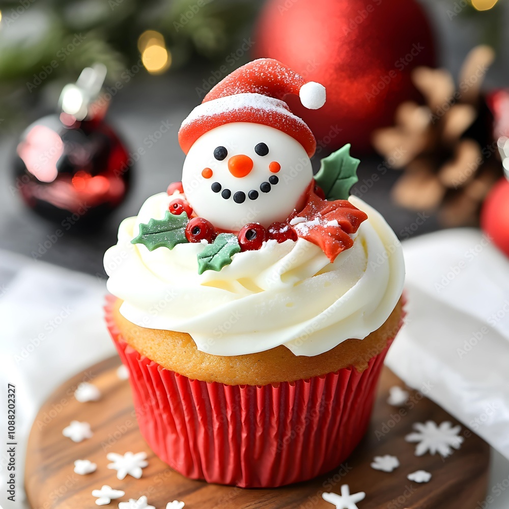 New Year cupcake decorate christmas theme and snowman