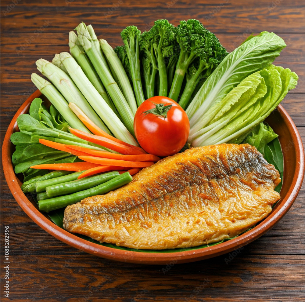 Grilled Fish with Vegetable Platter,This image is perfect for promoting healthy eating, seafood, and Asian cuisine. It could be used on food blogs, recipe websites, social media posts Grilled Fish with Vegetable Platter,This image is perfect for promoting healthy eating, seafood, and Asian cuisine. It could be used on food blogs, recipe websites, social media posts