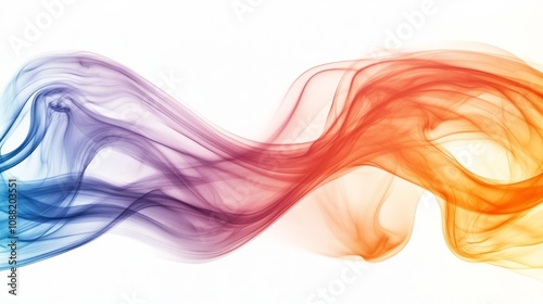 Abstract colorful smoke wave on white background.