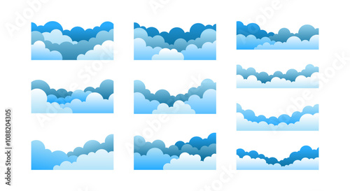 Cloud footer Set. Gradient Blue Clouds Background