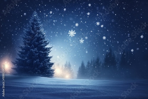 A picturesque winter night scene with Merry Christmas and Happy New Year themes, perfect as a festive wallpaper. 