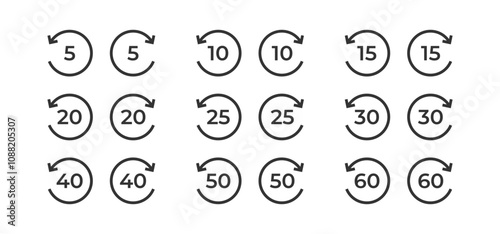 forward and backward skip for seconds icon. playback icons set