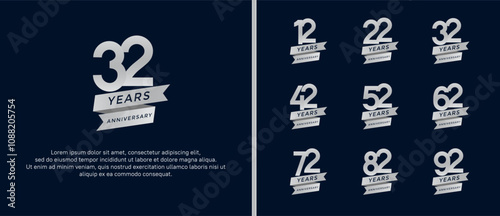 set of anniversary logo flat silver color on black background for celebration moment