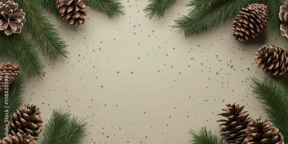 Naklejka premium Festive Winter Background Pine Cones Evergreen Branches Silver Accents