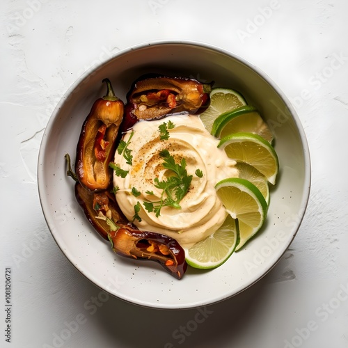 white bowl with chipotle aioli made with mayonnais photo