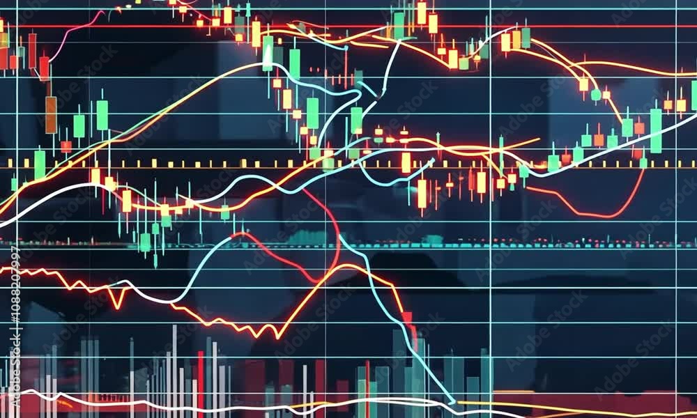 Grafik analisis pasar saham dengan indikator teknikal dan pola harga.