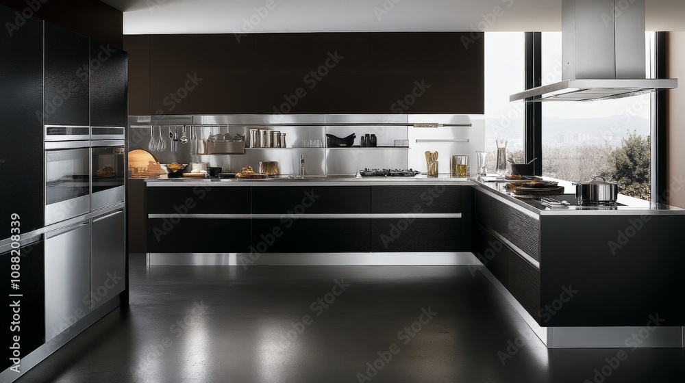 Modern Sleek Kitchen with Large Island and Appliances