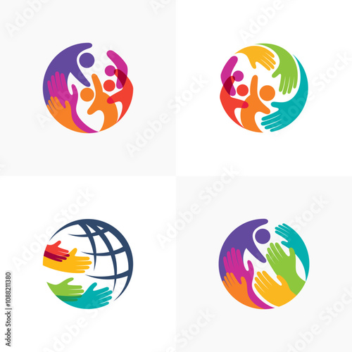 Set people care logo with globe design community, charity logos