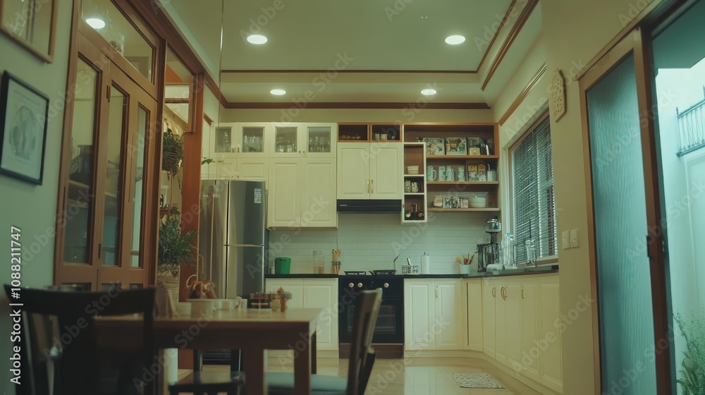 The kitchen is simple and modern with white cabine The kitchen is simple and modern with white cabine