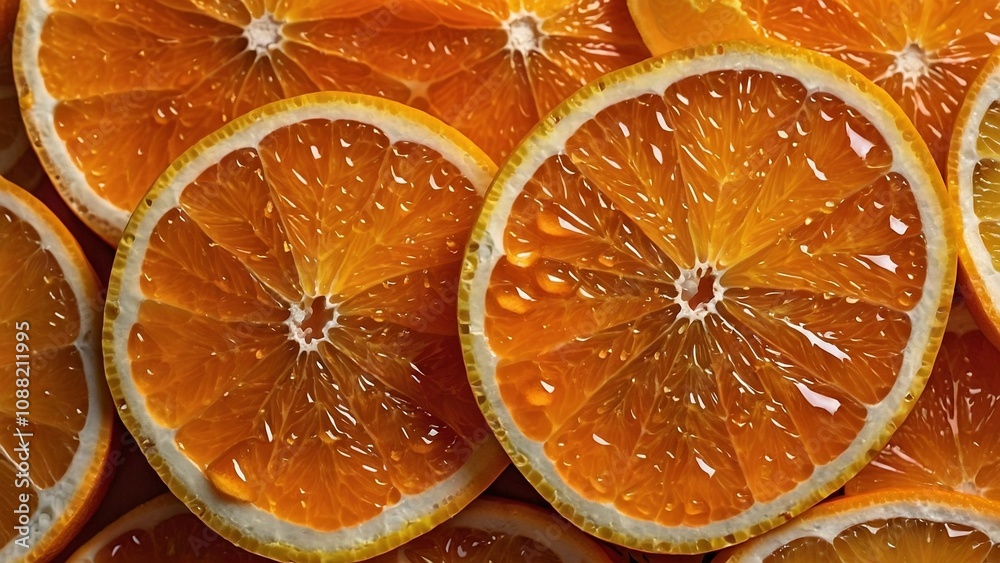 A juicy, vibrant orange with perfectly segmented slices, glistening with droplets of sweet citrus juice. A juicy, vibrant orange with perfectly segmented slices, glistening with droplets of sweet citrus juice.