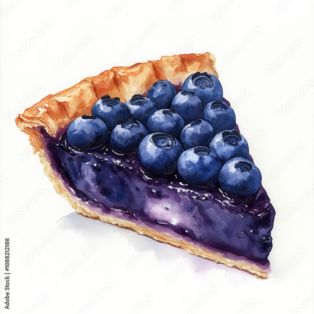 Delicious slice of blueberry pie with fresh blueberries on top