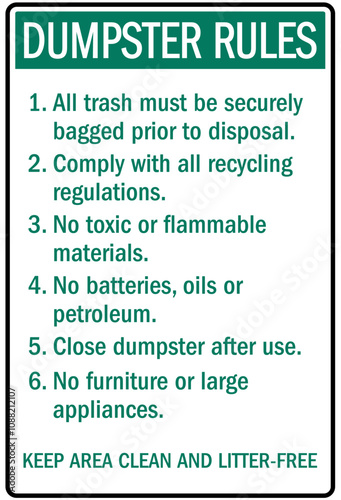 Dumpster sign dumpster rules