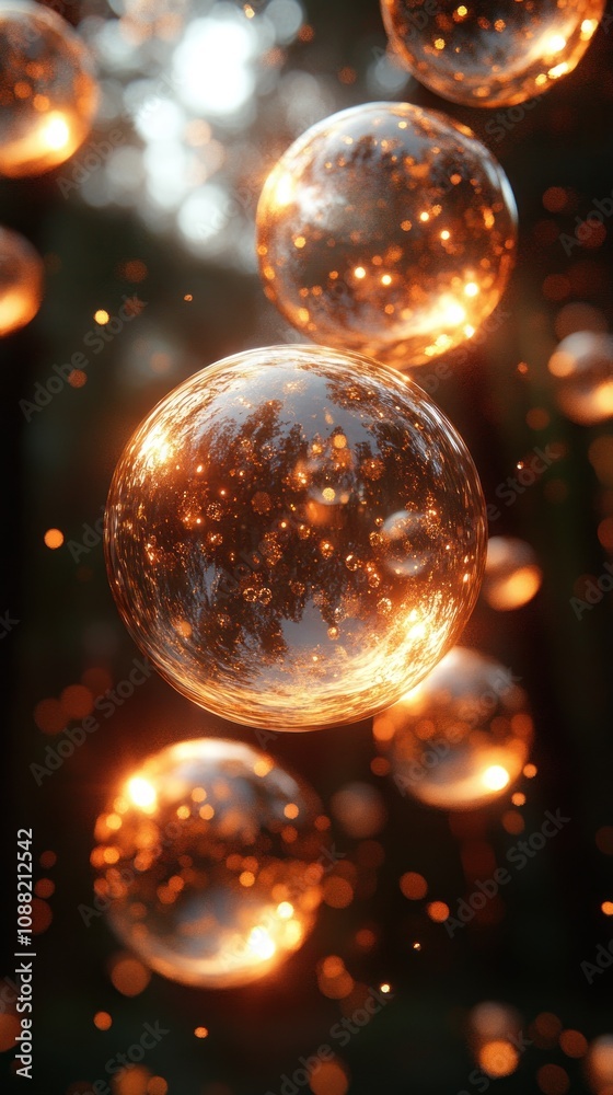 Glowing orbs suspended in a forest, creating a magical atmosphere. Glowing orbs suspended in a forest, creating a magical atmosphere.