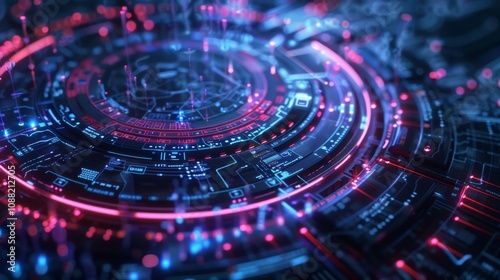 Wallpaper Mural Vibrant circuit board in blue and pink with red and blue lights, showcasing intricate network of wires and connections. Meticulously designed components work seamlessly together Torontodigital.ca