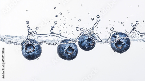Blueberries Splashing in Wa...