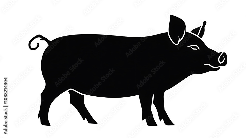 Fototapeta premium Black Silhouette of a Pig