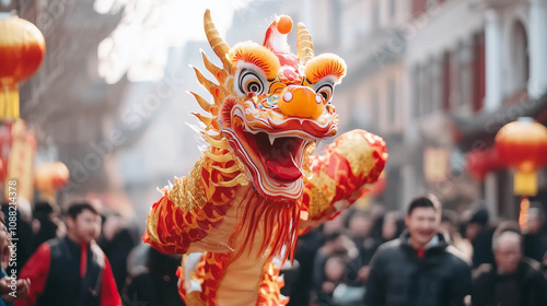 Vibrant Dragon Dance at Chinese New Year Celebration 