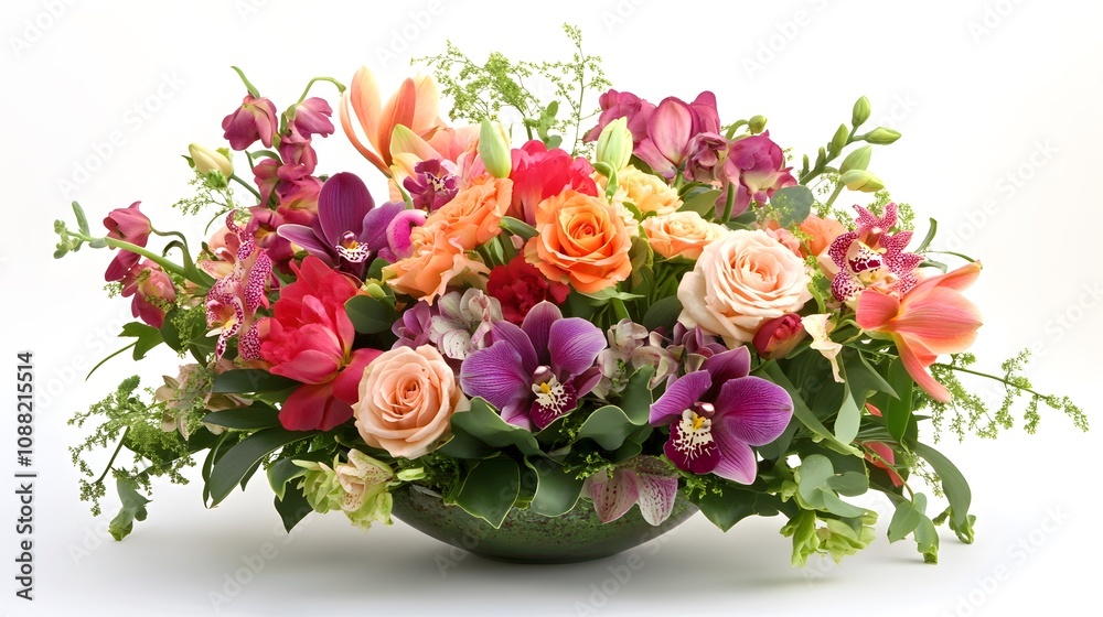 Elegant floral arrangements with orchids, tulips, and roses, designed in a modern vase with greenery accents, soft pastel tones, and high detail.
Elegant floral arrangements with orchids, tulips, and roses, designed in a modern vase with greenery accents, soft pastel tones, and high detail.