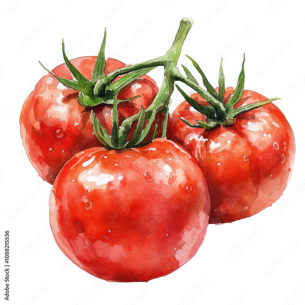 Fresh red tomatoes with vibrant green stems, perfect for cooking