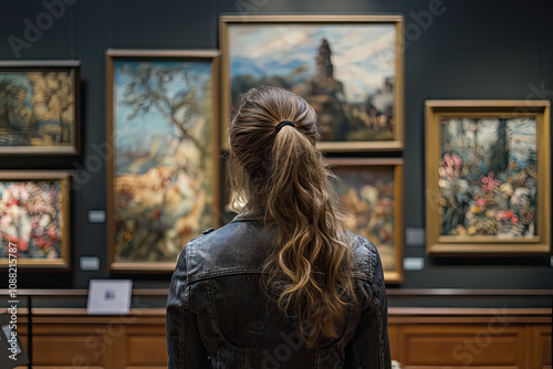 woman browsing art at a museum gallery. Culture art inspiration creativity intellectual pursuit