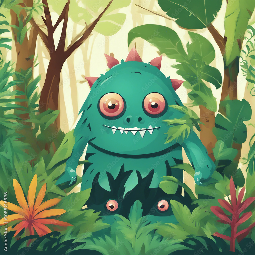 Obraz premium monster background illustration in the middle of the forest