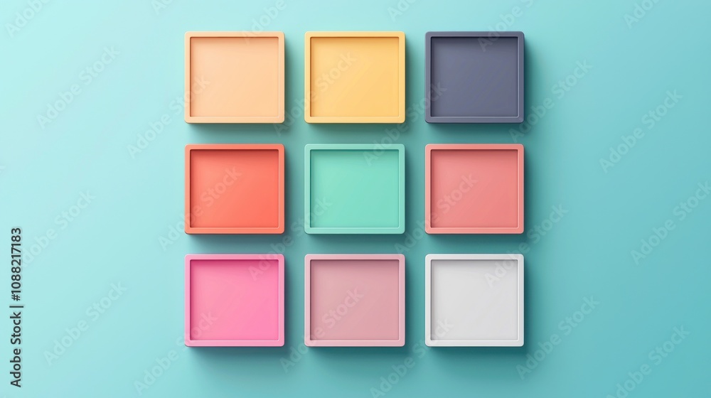 Fototapeta premium A colorful display of boxes with a blue background