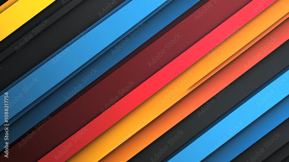 Abstract diagonal stripes in black, blue, yellow, orange, and red. Abstract diagonal stripes in black, blue, yellow, orange, and red.