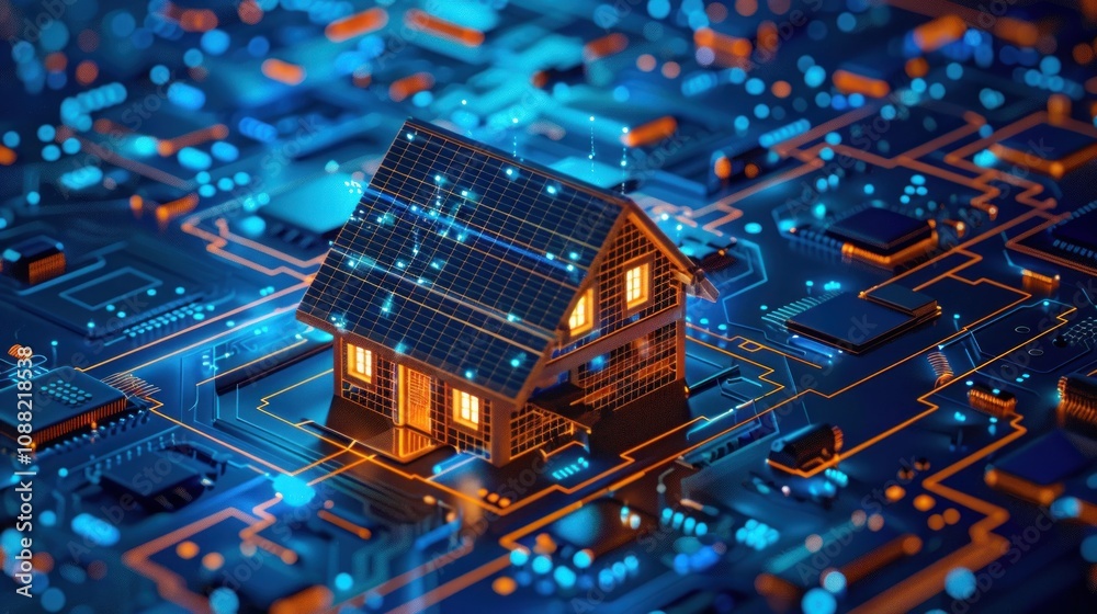 Obraz premium Smart home, solar energy, technology.