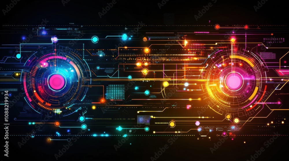 Fototapeta premium Futuristic Abstract Digital Background with Colorful Geometric Shapes and Circuit Patterns for Technology and Innovation Themes