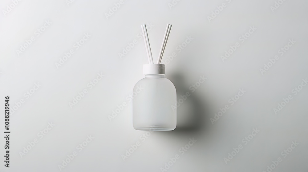 Frosted glass diffuser bottle with reed sticks on white background. Frosted glass diffuser bottle with reed sticks on white background.
