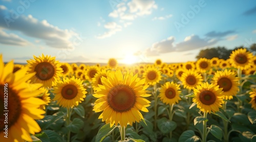 Field of Sunflowers Under Blue Sky: 