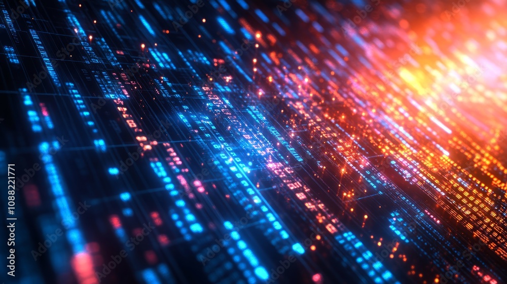 Abstract digital background with glowing lines and particles in blue and orange colors. Abstract digital background with glowing lines and particles in blue and orange colors.