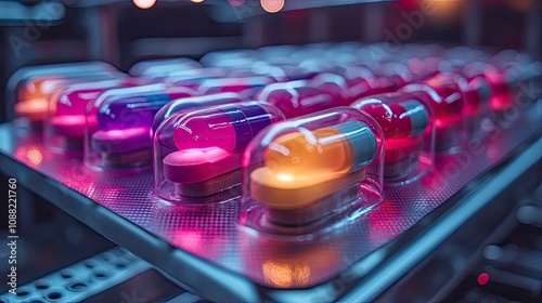 Vibrant capsules displayed in protective casings on a shelf