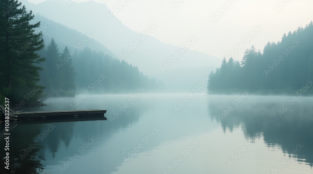 Serene Lake with Floating Dock: Serene Lake with Floating Dock: