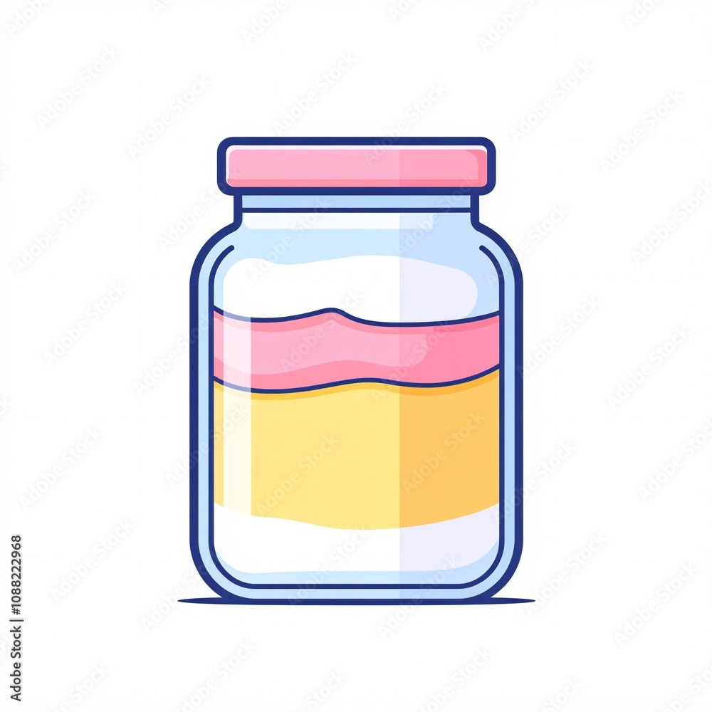 2408_014.A simple vector icon illustration depicting a medium-sized glass jar, viewed from the side, layered parfait inside, strong outline, at center for a website isolated white background 2408_014.A simple vector icon illustration depicting a medium-sized glass jar, viewed from the side, layered parfait inside, strong outline, at center for a website isolated white background