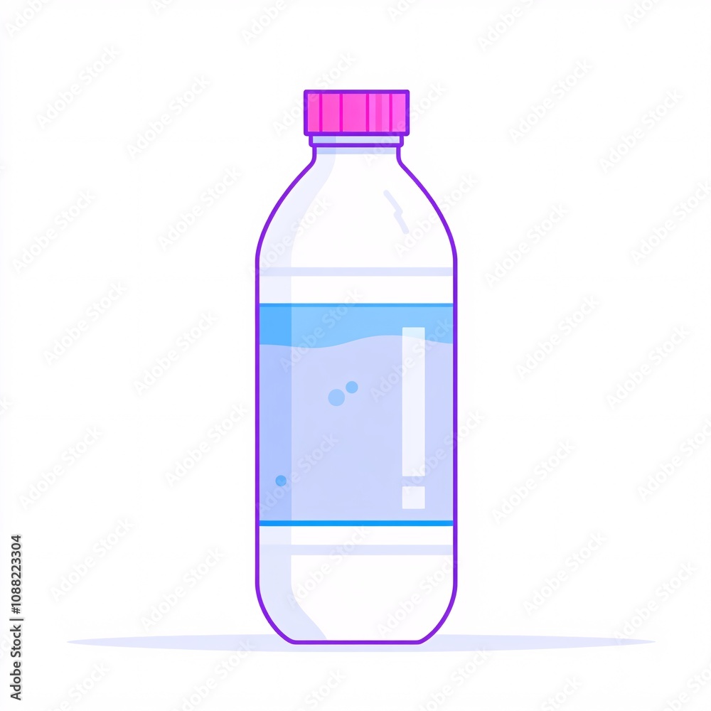 2408_036.A simple vector icon illustration depicting a medium-sized plastic bottle, viewed from the side, water inside, strong outline, at center for a website isolated white background 2408_036.A simple vector icon illustration depicting a medium-sized plastic bottle, viewed from the side, water inside, strong outline, at center for a website isolated white background
