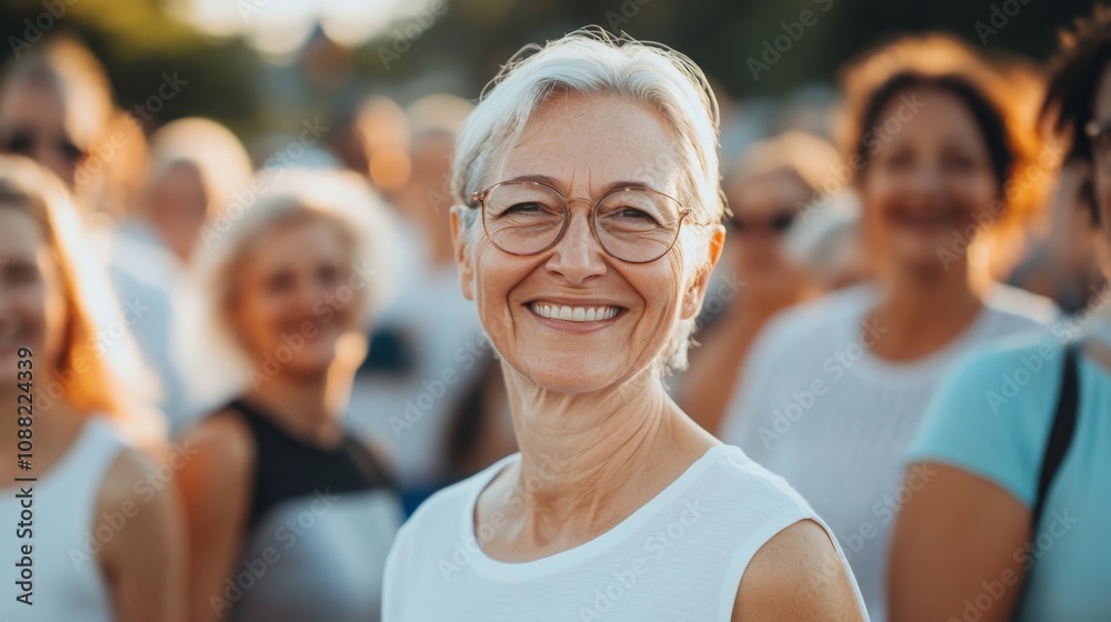 Smiling Woman Amidst Group of Happy People Outdoors Smiling Woman Amidst Group of Happy People Outdoors