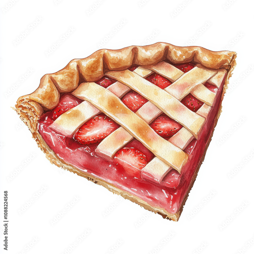 Delicious slice of strawberry rhubarb pie with golden crust