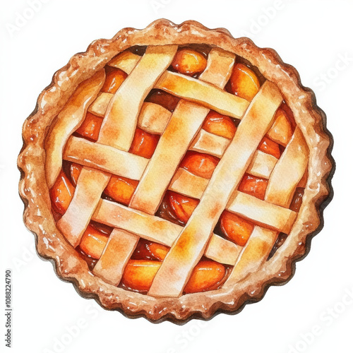 Delicious peach pie with golden crust and lattice top design