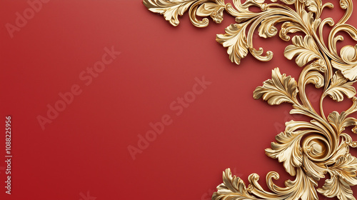 Golden Ornate Frame on Red:...