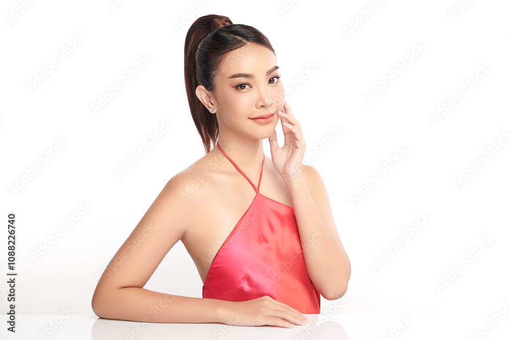 Beautiful young asian woman with clean fresh skin on white background, Face care, Facial treatment, Cosmetology, beauty and spa, Asian women portrait. Beautiful young asian woman with clean fresh skin on white background, Face care, Facial treatment, Cosmetology, beauty and spa, Asian women portrait.