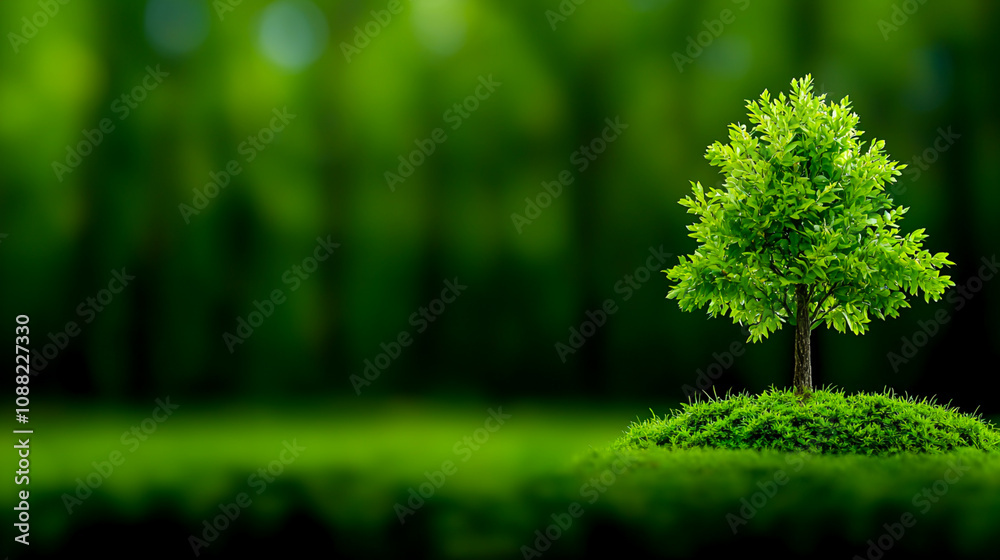 Lush Green Tree on a Hill in Nature's Embrace Lush Green Tree on a Hill in Nature's Embrace
