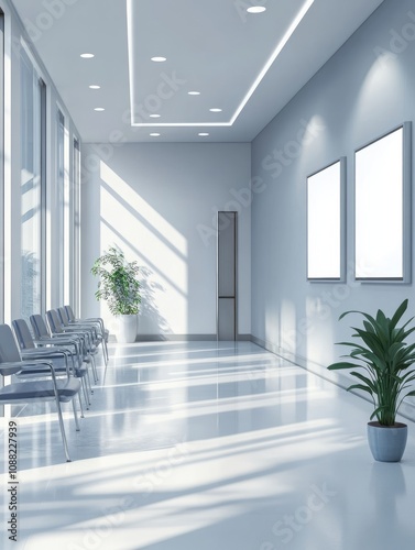 Modern Office Waiting Area With Chairs And Plants photo