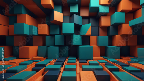 A 3D render of an abstract background with geometric patterns.