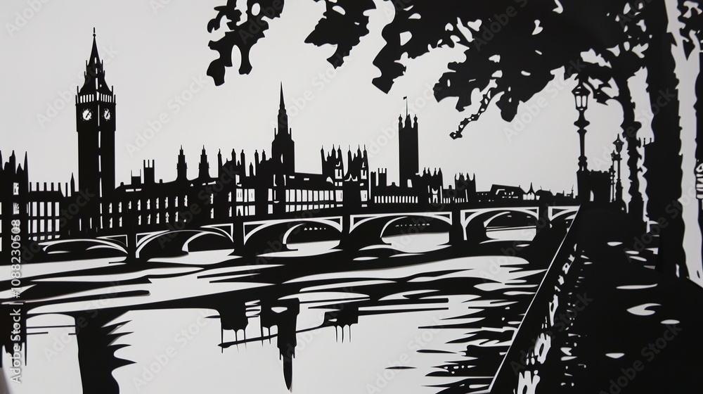 Naklejka premium Landmark Paper Cuttings - a creative and artistic representation. The intricate paper cuttings showcase famous landmarks in a unique and charming way.