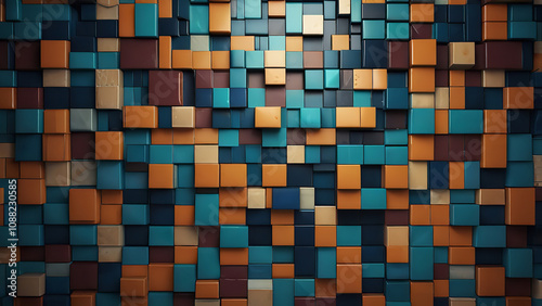 A 3D render of an abstract background with a mosaic pattern.
