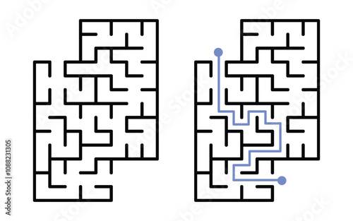 Labyrinth Maze for Kids and The Answer, Simple Square Labyrinth Maze