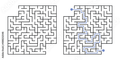 Labyrinth Maze for Kids and The Answer, Simple Square Labyrinth Maze